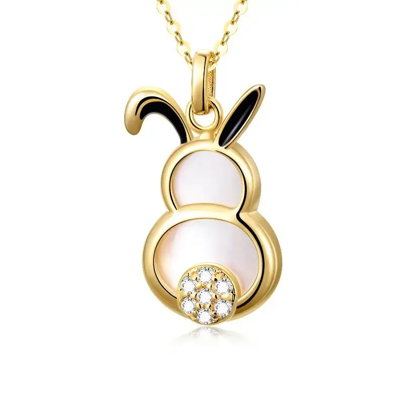 14K Gold Pearl Rabbit Pendant Necklace