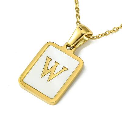 Ion Plating(IP) Rectangle with Initial Letter 304 Stainless Steel Pendant Necklace