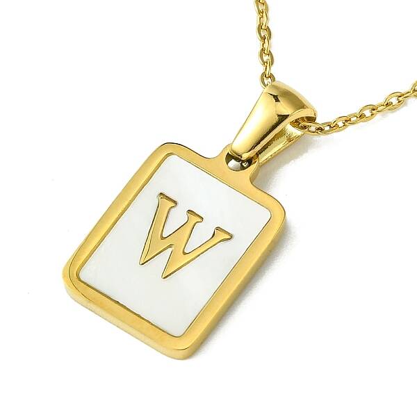 Ion Plating(IP) Rectangle with Initial Letter 304 Stainless Steel Pendant Necklace