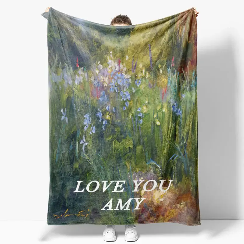 Custom Name Love You Green Plant Canvas Gift Blanket - Aperturee