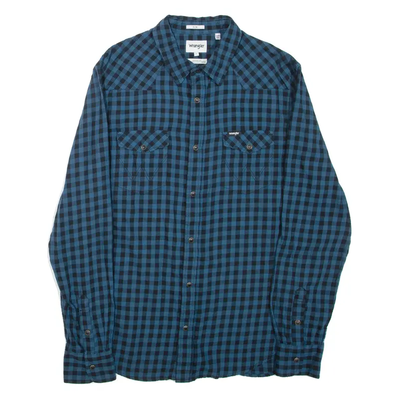 WRANGLER Slim Mens Shirt Blue Check Long Sleeve L