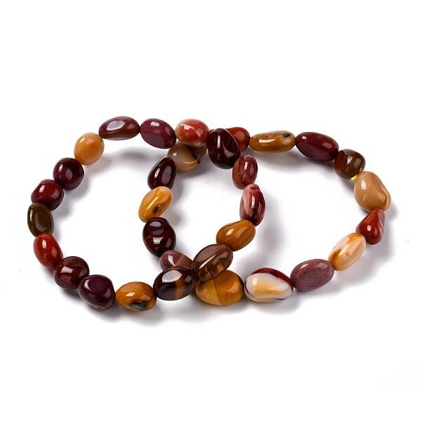 Natural Mookaite Beaded Stretch Bracelets