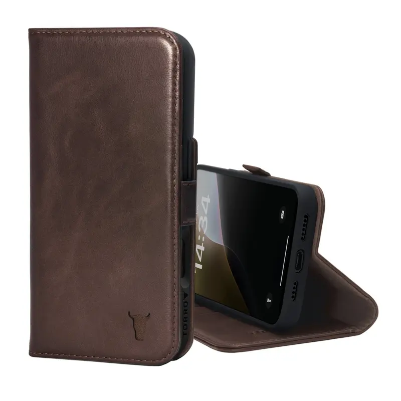 Apple iPhone 16 Pro Max Leather Wallet Case (MagSafe Charging) - Dark Brown