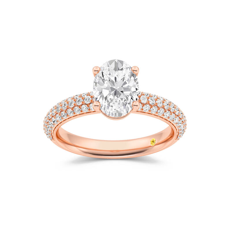 Delos Triple Row Pavé Set Oval Lab Grown Diamond Engagement Ring | 14K Rose Gold 2 CT. TW.