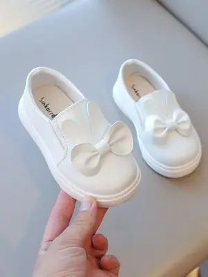 Toddler Girl's Solid Color Bowknot Decorated Flat Shoes, Casual Comfortable Soft Sole Shoes for Daily Wear, Perfect for Stude...