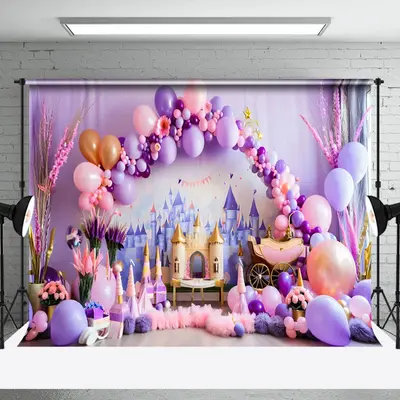 Aperturee Pink Purple Princess Birthday Cake Smash Backdrop