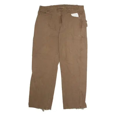 DICKIES Workwear Carpenter Mens Canvas Trousers Brown Relaxed Straight W38 L32