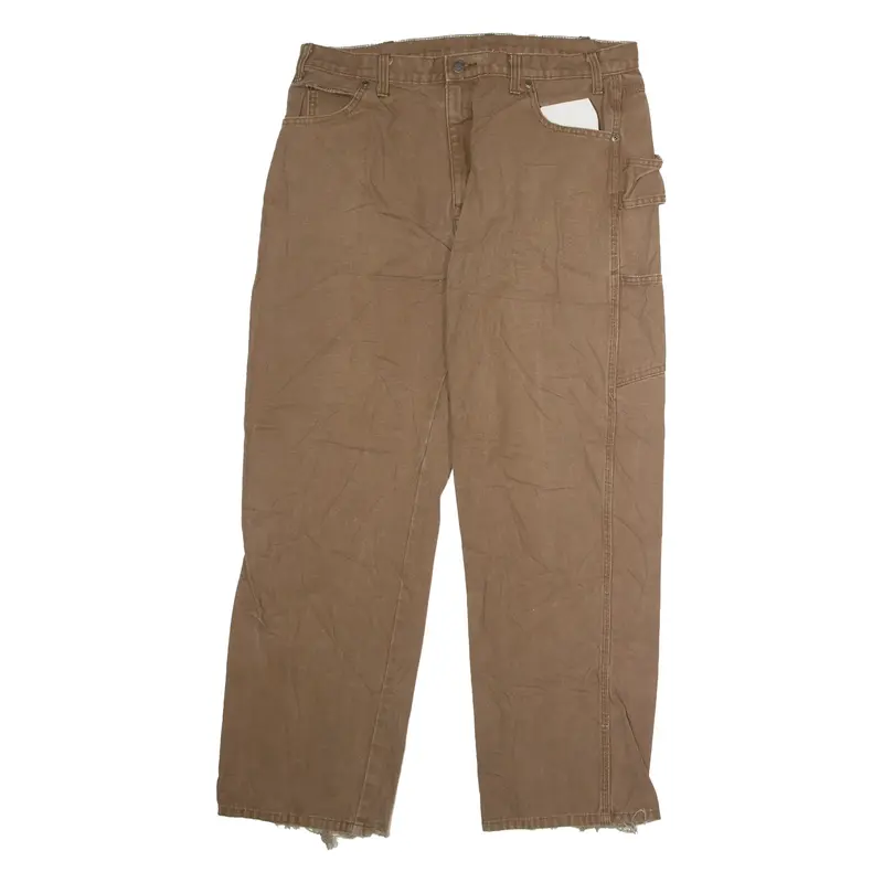 DICKIES Workwear Carpenter Mens Canvas Trousers Brown Relaxed Straight W38 L32