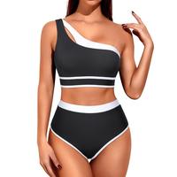 Tempt Me Women One Shoulder High Waisted Bikini Color Block Two Piece Swimsuits Cutout Two Piece Bathing Suit Tummy Control B...