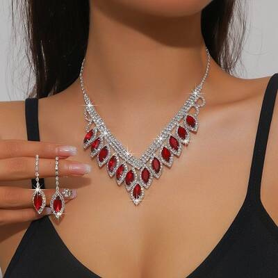 Horse Eye Alloy Rhinestone Necklaces & Stud Earring Sets for Women