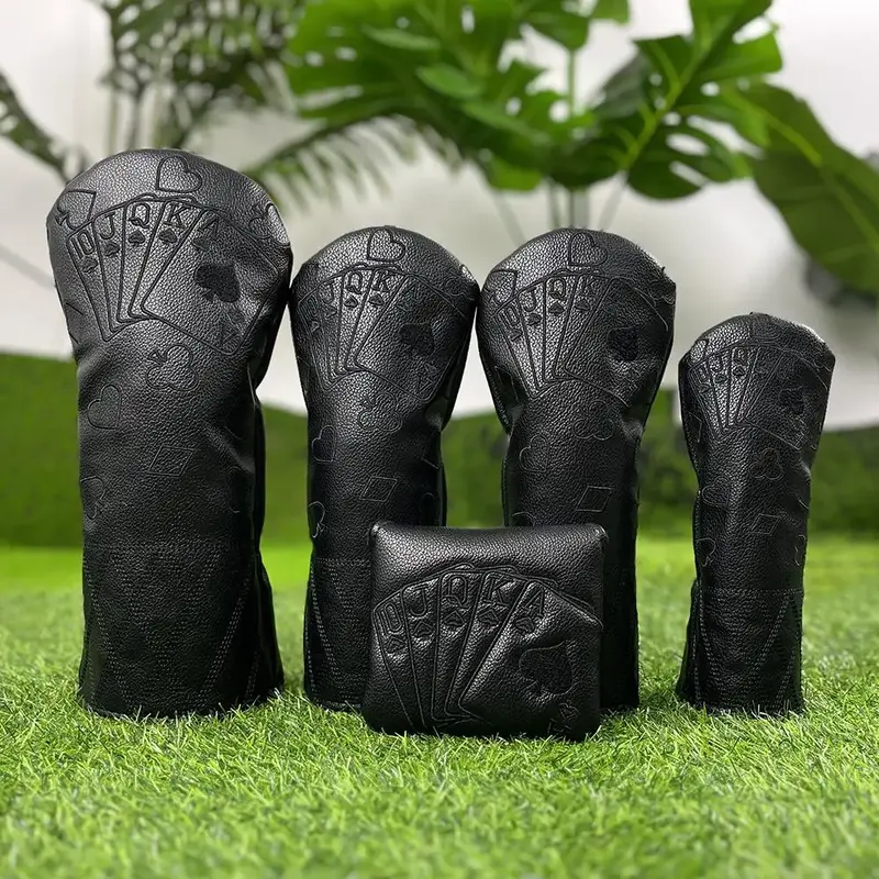 Poker Card Design Golf Club Head Cover, 4 Counts/set Waterproof & Durable Golf Club Head Cover, Golf Accessories for Hybrid D...