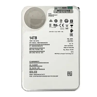 MB014000GWZGV HP 14TB 7200RPM SATA 6GB/s Hot-Pluggable 3.5-Inch LPc Hard Drive for ProLiant Gen8/Gen9/Gen10/Gen10+/Gen11 Serv...