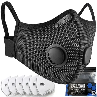 BASE CAMP Silver and Black Upgrade M Plus Dust Mask, Reusable Respirator Face Mask with 6 Activated Carbon Filters, Safety Wo...