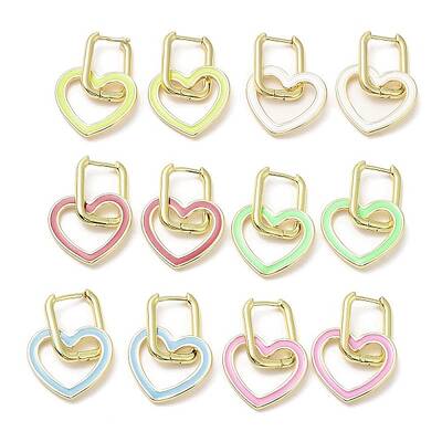 Enamel Heart Dangle Hoop Earrings