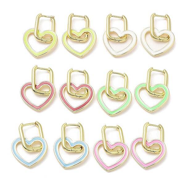 Enamel Heart Dangle Hoop Earrings