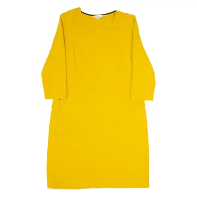 BODEN Womens Shift Dress Yellow Corduroy Long Sleeve Midi UK 14