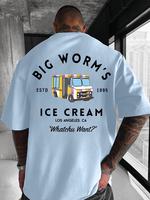 Men's Cartoon Ice Cream Truck & Letter Print Round Neck Tee, Loose Street Fashion Casual Short Sleeve T-shirt for Daily Wear,...