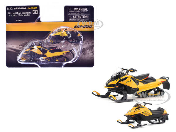 Ski-Doo MXZ Blizzard (Trail Segment) Neo Yellow and Ski-Doo MXZ 120cc (Kids Model) Neo Yellow Set of 2 Snowmobiles 1/32 Dieca...