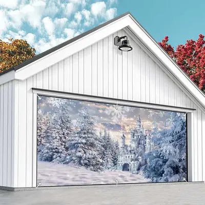 Aperturee Snow White Fairy Castle Forest Garage Door Banner