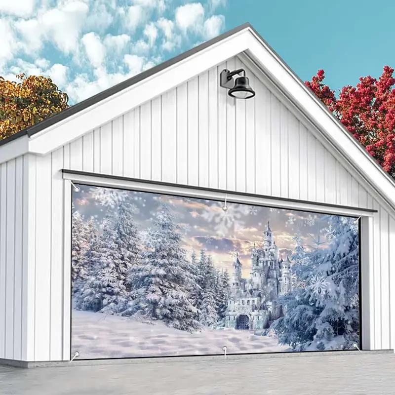 Aperturee Snow White Fairy Castle Forest Garage Door Banner