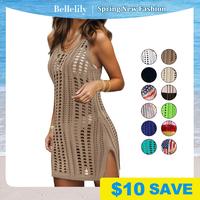 Bellelily Women's Swimwear Cover-Up Vacation Round Neck Design Bathrobe Cover-Up Breathable Very Lightweight Crochet Knit Bea...