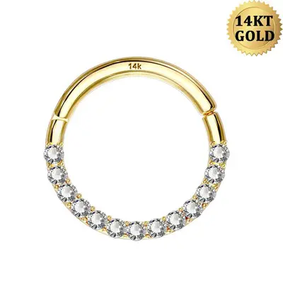 16G 14K Gold Front CZ Segment Septum Ring - 10mm