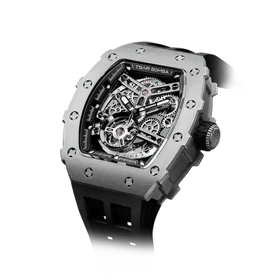 TSAR BOMBA Elemental Series Black Men's Automatic Mechanical Watch 閳ワ拷Titanium Bezel, Stainless Steel Case, Skeleton Di...