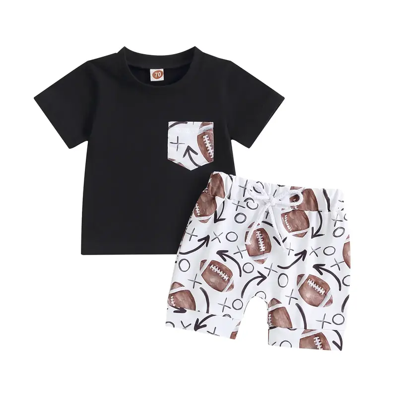 Kids Toddler Baby Boy Football Outfit Short Sleeve T-Shirt Top Rugby Print Shorts Sets Outfits 2Pcs Baby Boy Summer Clothes