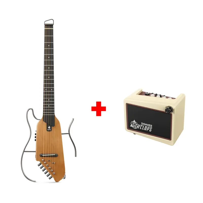 Donner HUSH™ I Acoustic-Electric Travel Guitar - Maple Natural / Guitar+Cyclops Amplifier