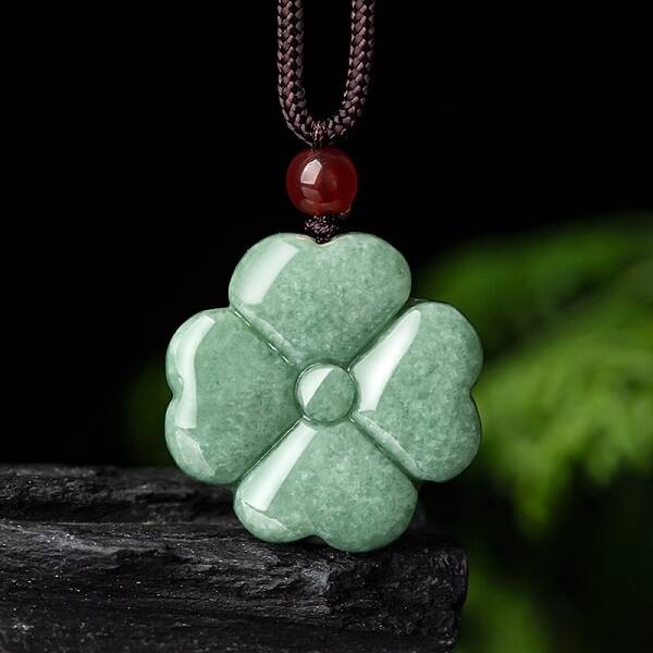Natural Jadeite Carved Clover Pendant Necklaces