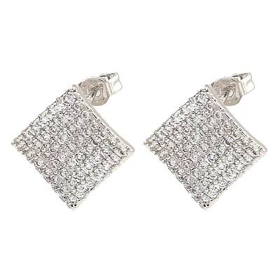 Brass Micro Pave Clear Cubic Zirconia Rhombus Stud Earrings for Women