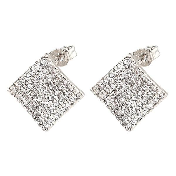 Brass Micro Pave Clear Cubic Zirconia Rhombus Stud Earrings for Women