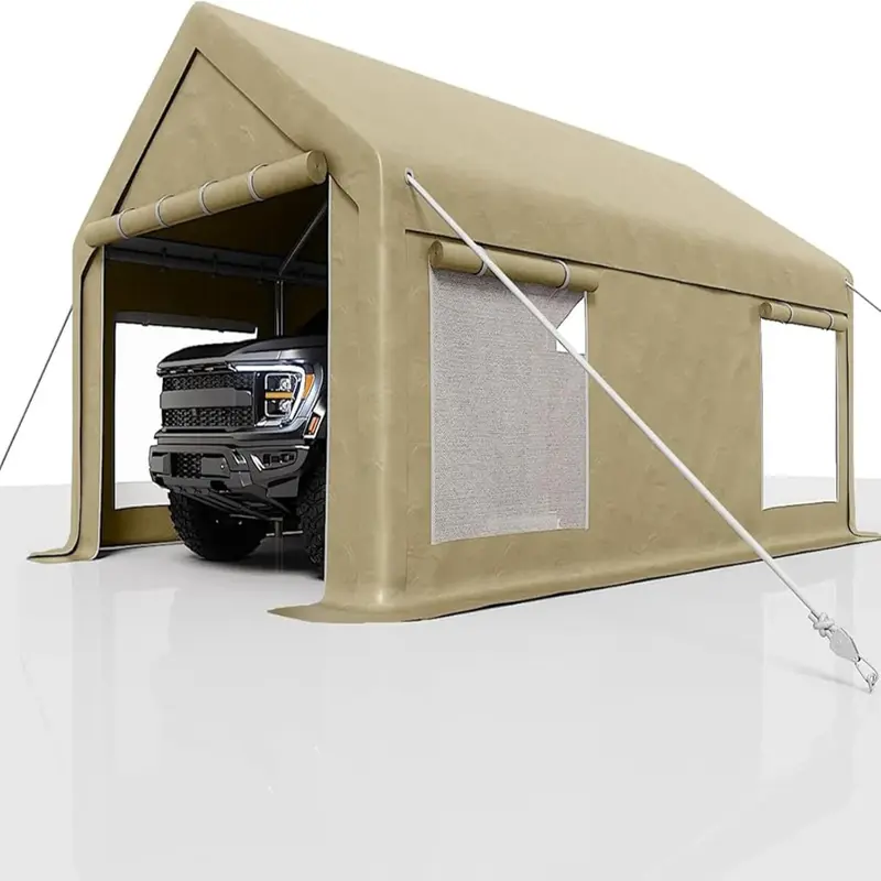 Garvee 13x20 Ft Carport with 220g PE Tarp, Roll-Up Doors, Galvanized Steel Frame, Sandbags, Windows, for Pickups & SUVs Outdo...