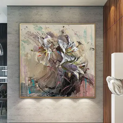 Abstract Flowers Art White Lilies Painting Floral Art Flowers Bouquet Painting Neutral Artwork Calla Lily Art Contemporary Ar...