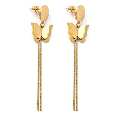 Ion Plating(IP) 304 Stainless Steel 3D Butterfly Dangle Stud Earrings
