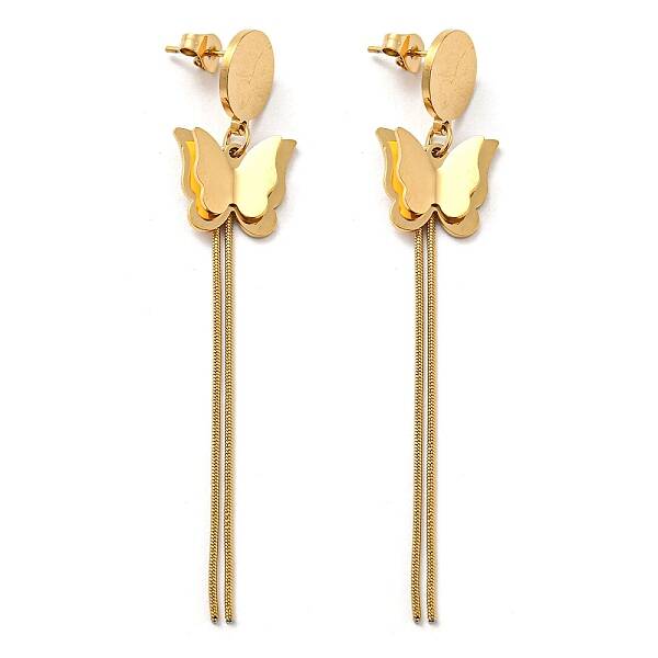 Ion Plating(IP) 304 Stainless Steel 3D Butterfly Dangle Stud Earrings