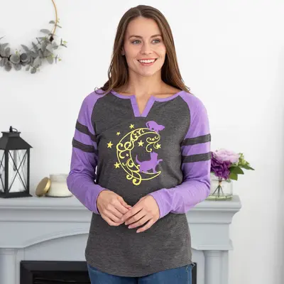 Kittens & Moon Long Sleeve Heathered Tee - Blue - S