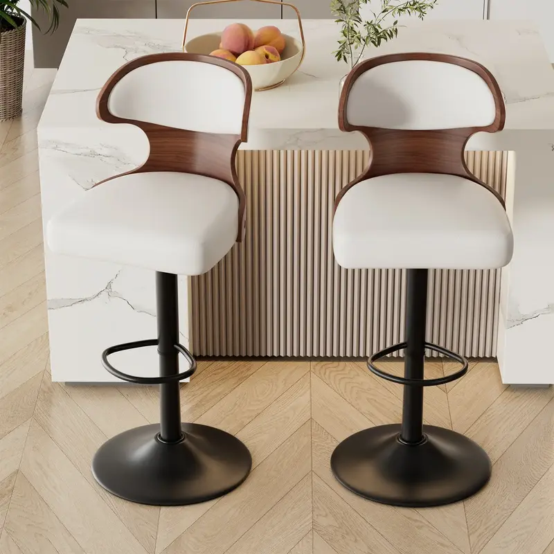 【Deals For You Days】Bar Stools Set of 1/2 ， Adjustable Height 24.5-33.5IN - Bentwood Swivel Barstools with Back & Footr...
