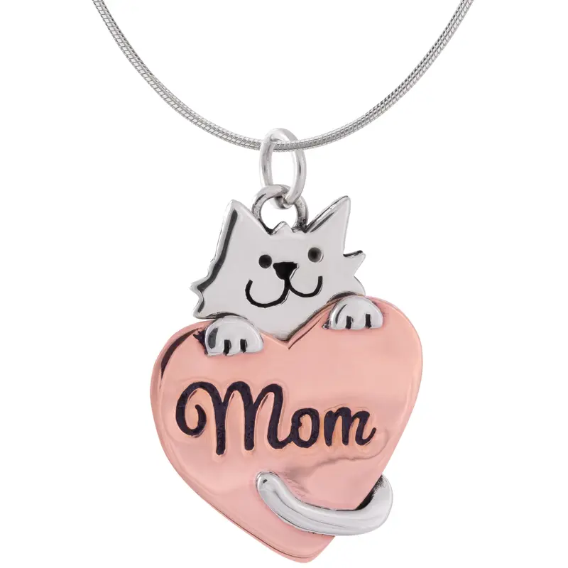 Cat Mom Copper Heart Necklace - Pendant Only