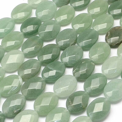 Faceted Oval Natural Green Aventurine Beads Strands