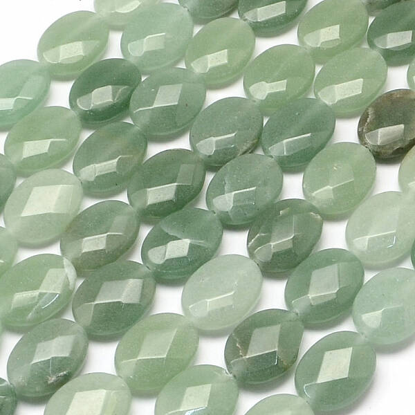 Faceted Oval Natural Green Aventurine Beads Strands