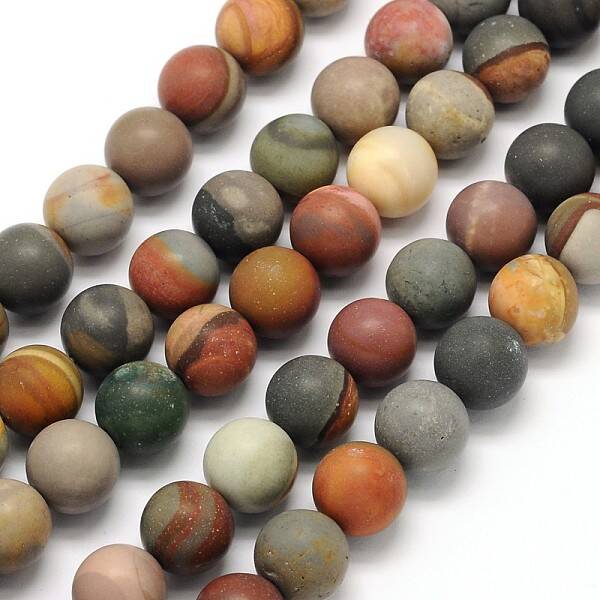 Frosted Round Natural Polychrome Agate Beads Strands