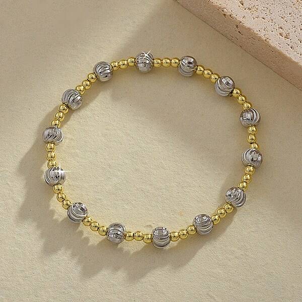 Brass Round Beaded Stretch Bracelets for Women Men