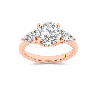 Celestia Three Stone Hidden Halo Round Lab Grown Diamond Engagement Ring | 10K Rose Gold 2 CT. TW.