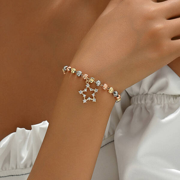 French Classic Style Brass Micro Pave Clear Cubic Zirconia Star Charm Bracelets for Women