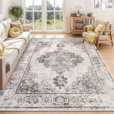 Garvee 9x12 Neutral Rugs for Living Room Washable, Soft Vintage Large Area Rugs for Bedroom Boho Farmhouse Low Pile Non-Slip ...