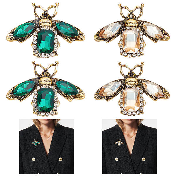 4Pcs 2 Colors Bee Rhinestones Pin