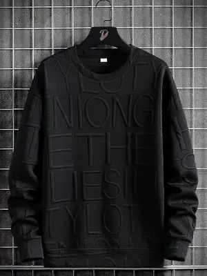 Unisex Men's Letter Textured Design Round Neck Sweatshirt, Fashion Casual Regular Fit Lounge Crew Neck Long Sleeve Pullover ...