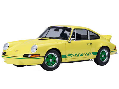 Porsche 911 Carrera 2.7 RS Light Yellow with Green Stripes and Wheels 1/18 Model Car by Autoart