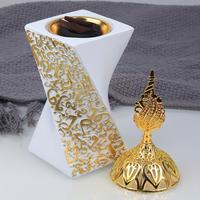 Elegant Metal-lid Incense Bakhoor Burner, 1 Count Resin Crafted Home Accent, Room Accessories Religious Incense Burner for Ho...